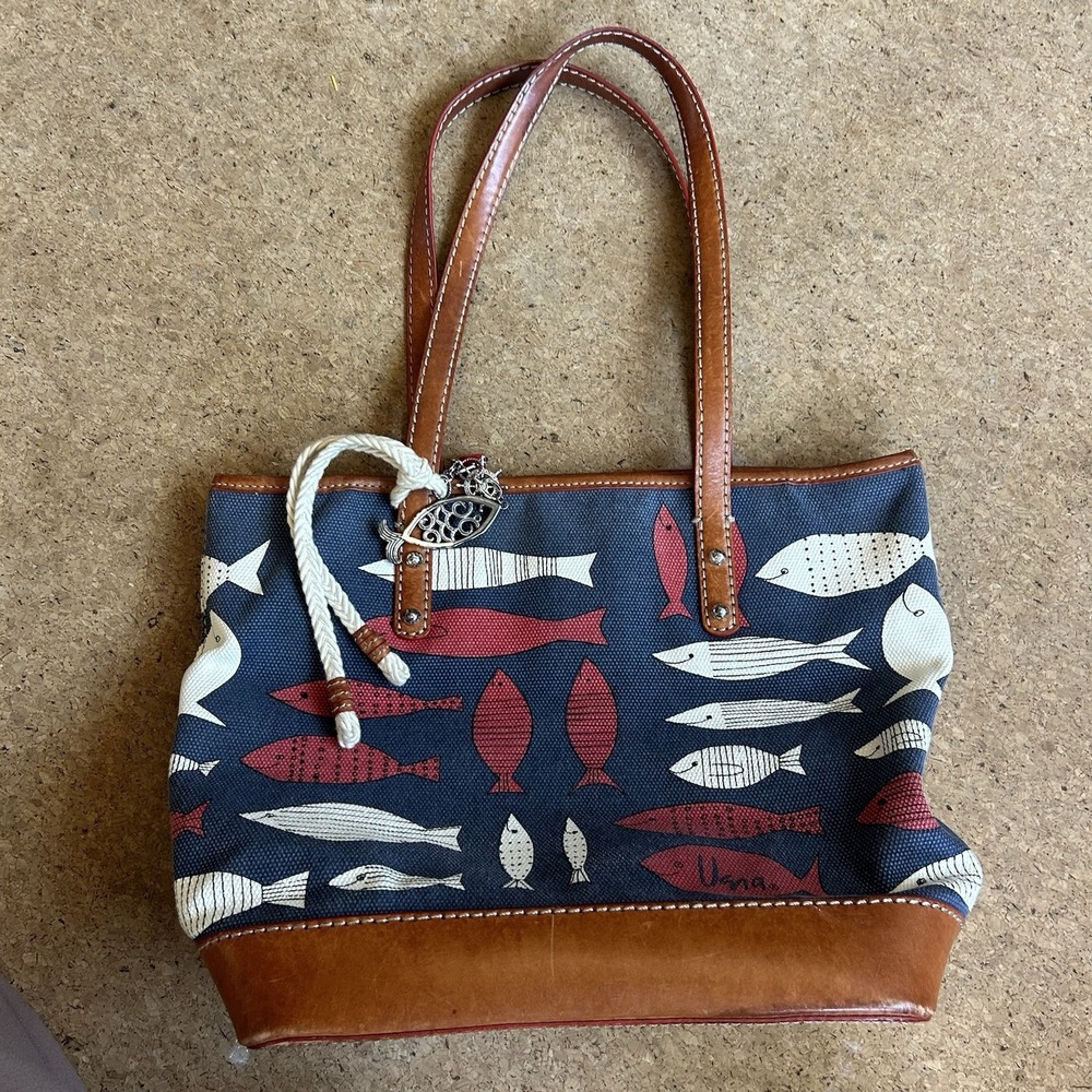 Vintage Y2K Brighton Vana Nautical Euro Summer‎ Tote Canvas Leather Shoulder Bag